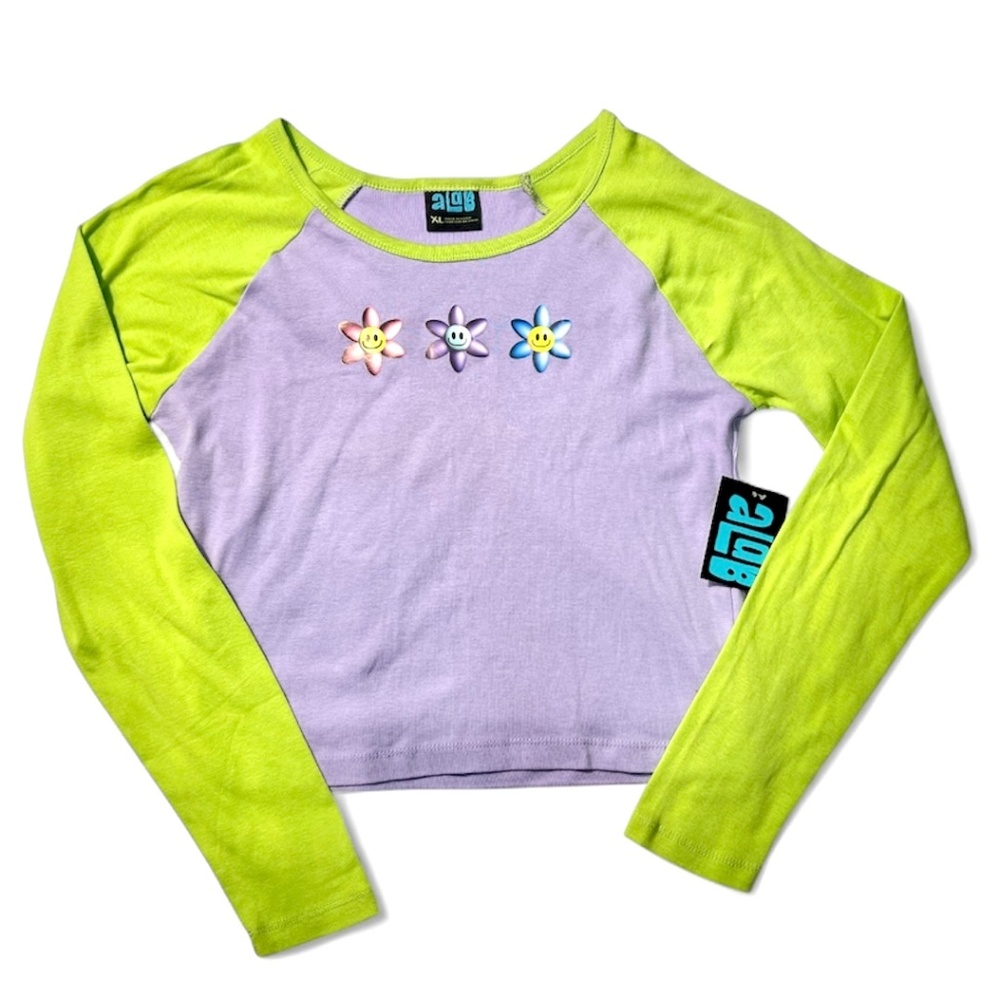 NWT Vintage y2k A.LAB Flower Face Color Block Shirt XL